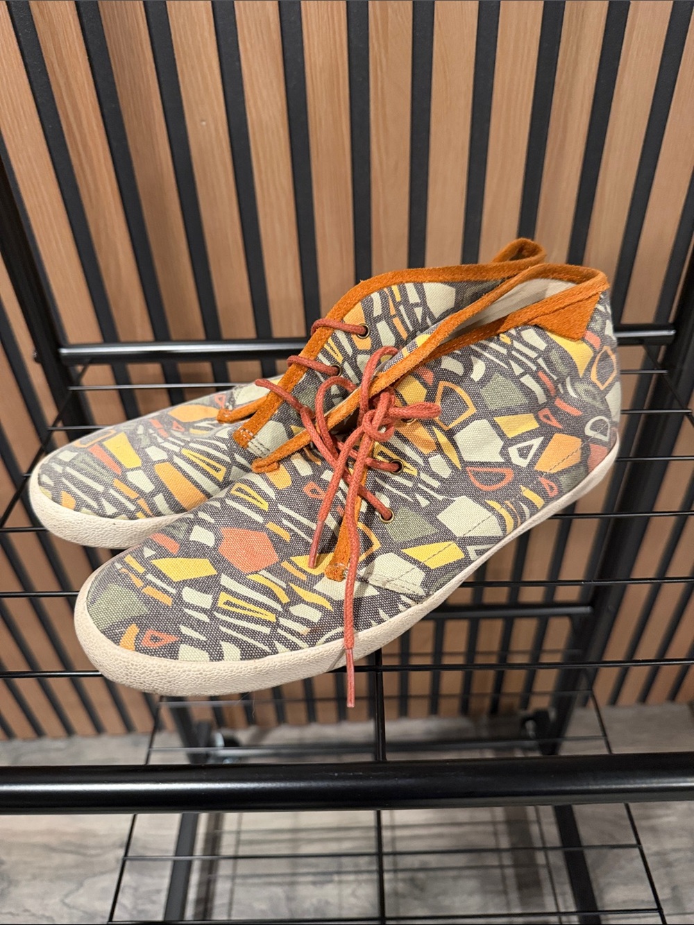 Women's Patterned Canvas High-Top Sneakers in Orange and Gray